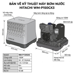 Máy bơm nước tăng áp tự động HITACHI _ Kiểu dáng vuông 150W - WM_P150GX3_WH
