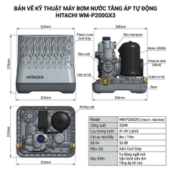 Máy bơm nước tăng áp tự động HITACHI _ Kiểu dáng vuông 200W - WM_P200GX3_WH