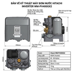 Máy bơm nước tăng áp tự động HITACHI Inverter 400W - WM_PV400GX2GROVN