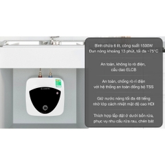Bình nước nóng gián tiếp Ariston Andris Lux  6L - Lắp dưới bồn rửa-ANLUX-6BE - Hàng chính hãng