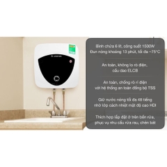 Bình nước nóng gián tiếp Ariston Andris Lux  6L - Lắp trên bồn rửa - ANLUX-6UE - Hàng chính hãng