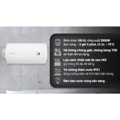 Bình nước nóng Ariston Dung tích lớn 100 Lít - Dáng ngang/Đứng - PROR-100H2.5FE/V2.5FE - Chính hãng