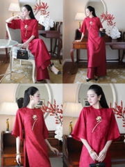 AD đỏ cổ tròn tay lỡ đính tag hoa hồng