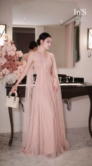 VT yếm ren hồng lót be kèm voan