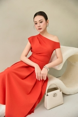 Red Orange Woven Flared Dress