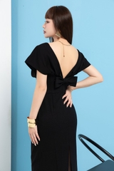 Black Short Sleeves Raw Pencil Dress
