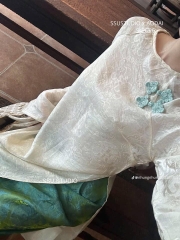AD kem tơ ánh vân thọ rơi 4 tà cổ tròn đính 2 tag xanh M,L CS1,2