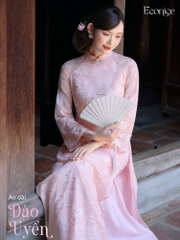 AD hồng cổ 3p thêu hoa lá nổi tay xếp ly