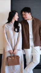 AD lụa thọ xám xanh 4 tà lót hoa nhí+ quần tơ ánh đỏ CS2