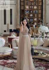 VT nâu cúp ngực đính đá +kèm voan