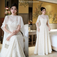 VT cúp ngực trắng kem đan dây +kèm voan