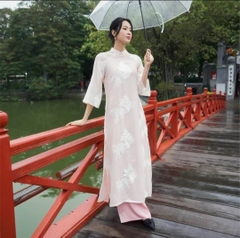AD hồng cổ 3p thêu hoa cúc trắng