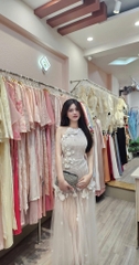 VT yếm trắng lót be đính hoa