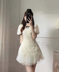 VTkem ren hoa cộc tay đính nơ đen