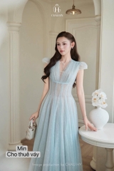 VT xanh dương ren cổ V cộc tay CS1