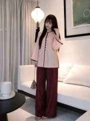 Set pháp phục hồng thọ rơi viền đỏ +quần thọ rơi đỏ