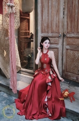 set yếm gấm đỏ + chân váy đỏ
