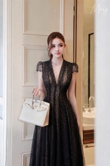 VT ren đen kim sa cổ V cộc tay