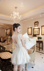 VT kem lót be nâu ren ngắn mix nơ eo CS1