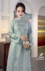AD xanh dương vân thọ ba cham hoa quần hồng thọ tơ ánh