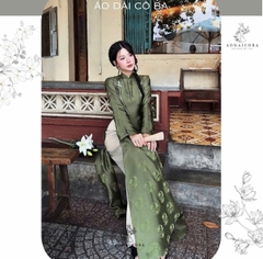 AD xanh rêu ht hoa dây leo tag xanh + quần nhũ bạc M CS1