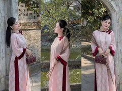AD lụa thọ hồng viền đỏ tay nhung đính nơ