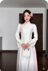AD lụa trắng phối cổ hồng tag hoa hồng (quần hồng ) CS1