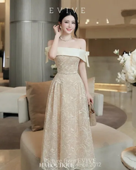 VT nâu ren hoa trễ vai mix nơ vai CS1
