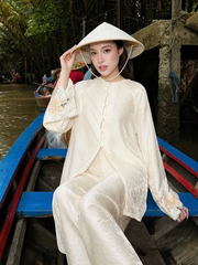 Set pháp phục kem đính kim sa hoa +quần