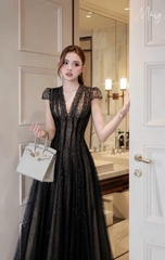 VT ren đen kim sa cổ V cộc tay