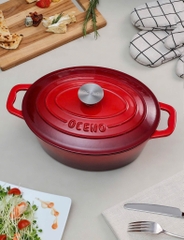 NỒI GANG OVAL OCENO 28CM MÀU ĐỎ