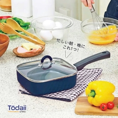 Chảo chống dính Todaii vuông kèm nắp kính 18cm màu xanh