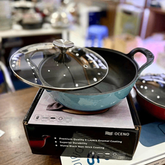 CHẢO GANG OCENO SÂU LÒNG CÓ VUNG KÍNH 20CM XANH