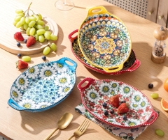SET 4 ĐĨA OVAN TRÁI CÂY CÓ TAY CẦM HENTEN HOME 30,8CM 950ML