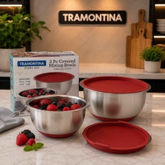 SET 2 ÂU TRỘN TRAMONTINA CÓ NẮP KÈM RỔ MÀU ĐỎ