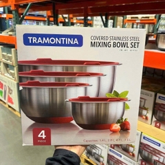 SET 4 ÂU TRỘN TRAMONTINA CÓ NẮP KÈM RỔ MÀU ĐỎ/ĐEN