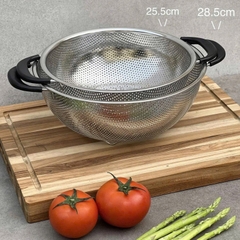 RỔ INOX LIỀN KHỐI 2 TAY CẦM CÓ CHÂN KAIYO 28CM/25,5CM