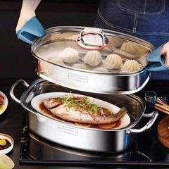 Nồi hấp cá 2 tầng inox 304 N718
