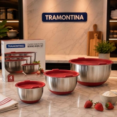 SET 4 ÂU TRỘN TRAMONTINA CÓ NẮP KÈM RỔ MÀU ĐỎ/ĐEN
