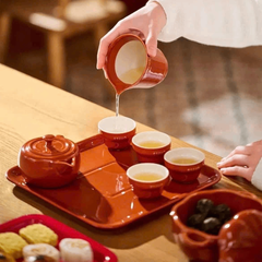 BỘ TRÀ KÈM KHAY STAUB MÀU CAM CHÁY