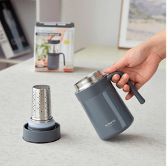 Cốc giữ nhiệt 2 lớp inox Kaiyo kèm lõi lọc trà 350ml màu ghi