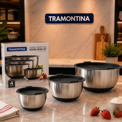 SET 4 ÂU TRỘN TRAMONTINA CÓ NẮP KÈM RỔ MÀU ĐỎ/ĐEN