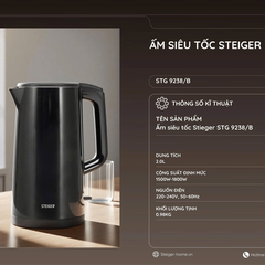 Ấm Siêu Tốc Steiger STEIGER STG-9238/B ĐEN, XÁM, BẠC INOX