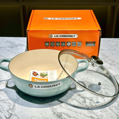 NỒI GANG SÂU LÒNG LE CREUSET SEA SALT 24CM NẮP KÍNH