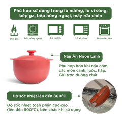 Nồi dưỡng sinh Vesta 1.2 L + nắp (CK) - Healthy Cook - Màu Đỏ 2