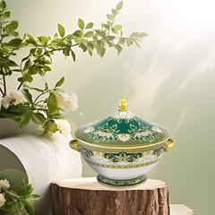 Thố 22 cm + nắp - Hoàng Cung - Sen Ngọc Bích