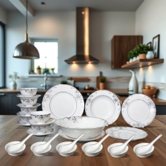 Bộ đồ ăn 30 sản phẩm - Đài Các - Trang trí Bạch Kim