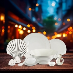 Bộ đồ ăn 6 người Âu-Á 47 sản phẩm - Ngọc Biển IFP - Chỉ Bạch Kim