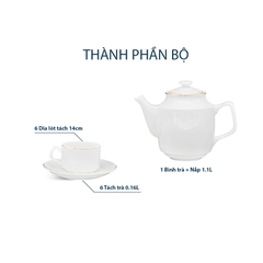 Bộ trà 1.1 L - Jasmine - Viền Chỉ Vàng