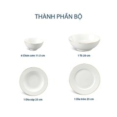 Bộ đồ ăn 09 sản phẩm - Jasmine - Viền Chỉ Vàng